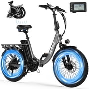 Electric Bike for Adults, 20 Fat Tire Folding Ebike with Peak 1200W Motor, 7 Speed 28MPH, Adjustable Bike Stem,Gray
