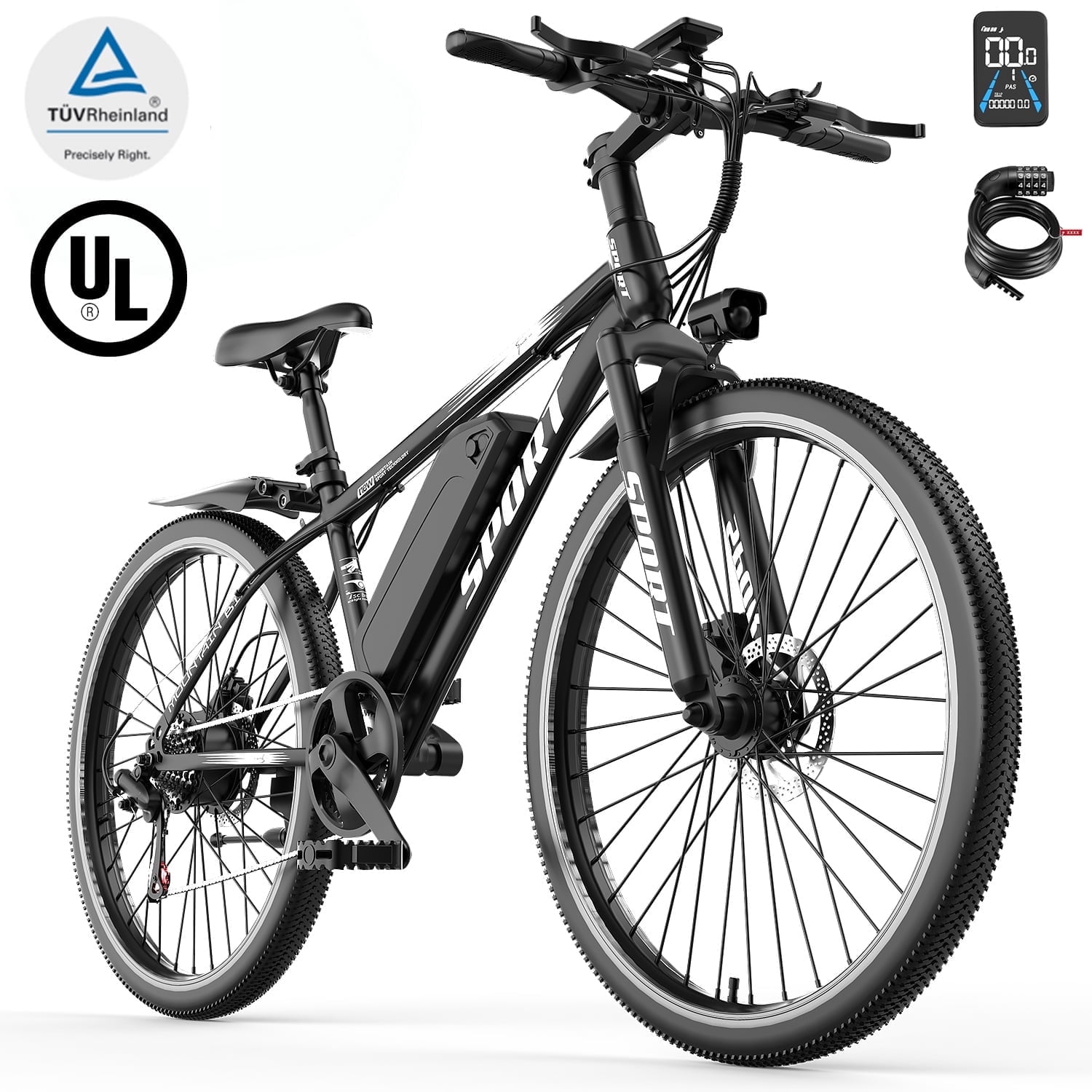 Electric Bike for Adults with Peak 1500W Brushless Motor, 60Miles 25MPH UL2849 Electric Mountain Bike with 480Wh Removable Battery, 7-Speed, 26" Tires and Front Fork Suspension
