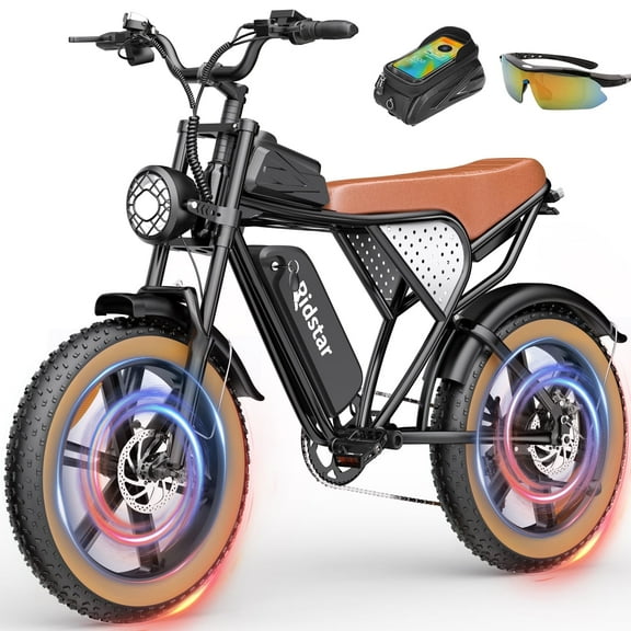 Ridstar Electric Motorcycle for Adults, 1000W 30MPH,48V 15.6AH E-Bike,20" Fat Tire Full Suspension Mountain Bike UL2849
