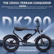 Electric Bike for Adults peak 1000W - 20" Fat Tire, 48V 13Ah Battery, 28MPH, 45-Mile Range, IP65 Waterproof, Front Suspension, LCD Display, Matte Black Retro