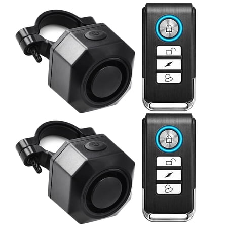 Electric Bike Alarm with Remote Control 2 Pack, IP54 Motorcycle Anti-Theft Security System USB Rechargeable, Volume and Sensitivity Adjustable
