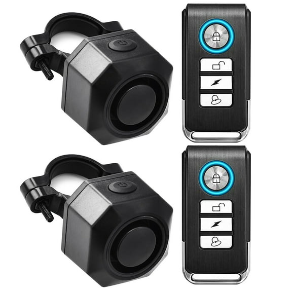 Electric Bike Alarm with Remote Control 2 Pack, IP54 Motorcycle Anti-Theft Security System USB Rechargeable, Volume and Sensitivity Adjustable