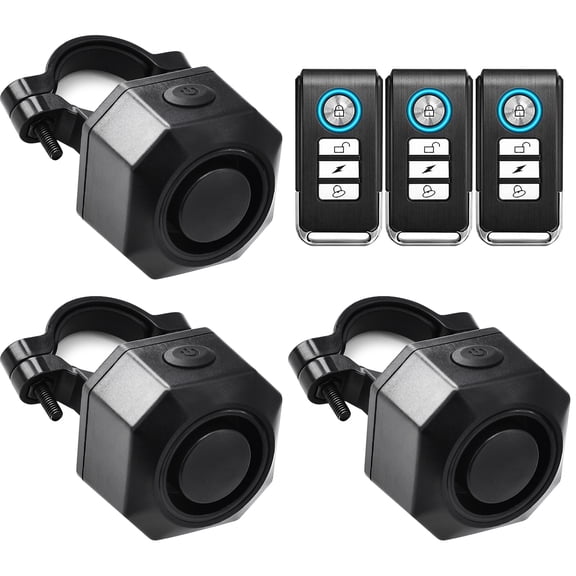 Electric Bike Alarm with Remote Control 3 Pack, IP54 Motorcycle Anti-Theft Security System USB Rechargeable, Volume and Sensitivity Adjustable