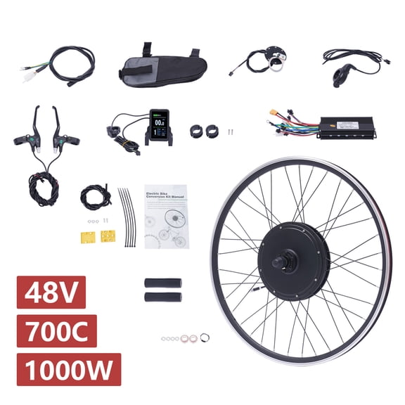 Electric Bike Conversion Kit, 48V 1000W 28"/29" 700C Front Wheel Bike Modification Kit with LCD for Road Bikes for Adults