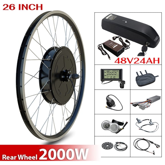 Electric Bike Conversion Kit with Battery, 48V 2000W 26" Rear Wheel, 48V 24Ah Lithium Battery, LCD Display PAS Waterproof