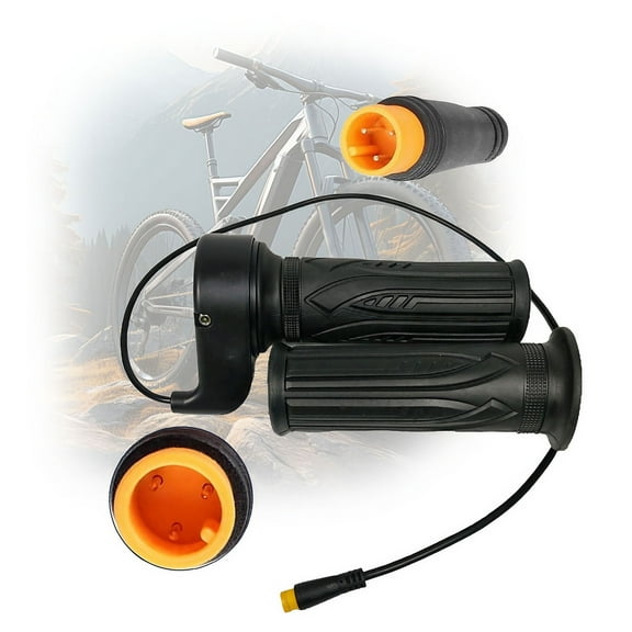 Electric Bike Full Twist Throttle,Rubber Right Handle Throttle Replacement Grip 24V 36V 48V 60V 72V with 3 pin Waterproof/SM Connector for EBike Electric Scooter Motorcycle