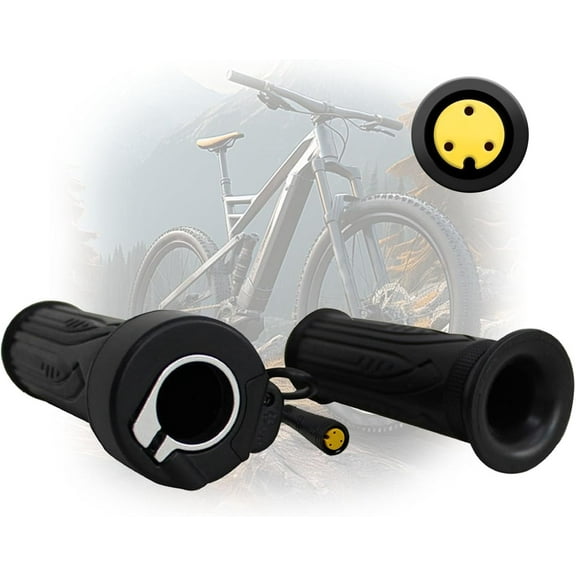 Electric Bike Full Twist Throttle,Rubber Right Handle Throttle Replacement Grip 24V 36V 48V 60V 72V with 3 pin Waterproof/SM Connector for EBike Electric Scooter Motorcycle