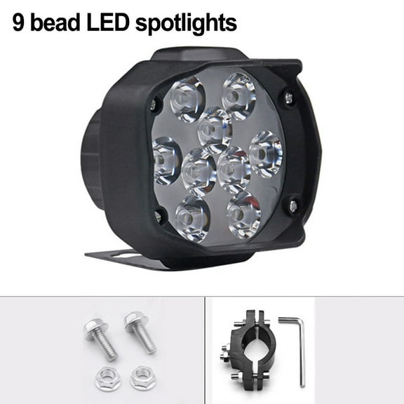 Electric Bike Headlight 9 LED Beads 12-100V Super Bright Waterproof Bicycle Light for Ebike Scooter Black