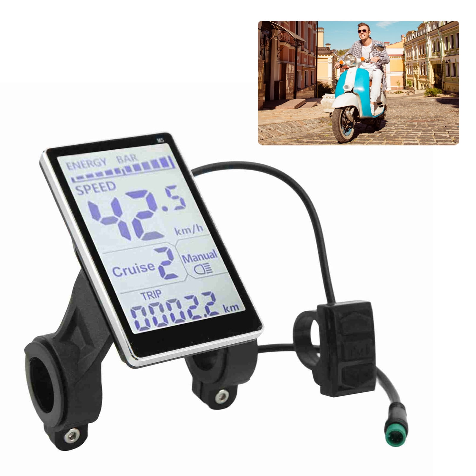 Electric Bike LCD Display,M5 Electric Bike LCD Panel Screen,Waterproof Electric Bicycle Display Meter Controller,E Scooter LCD Panel Screen for Electric Bike Handle 31.8 22.2mm(5 Pin 24V/36V/48V/60V)