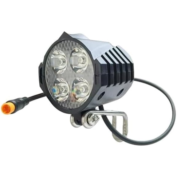Electric Bike LED Headlight 24V 36V 48V 52V Bike Front Light with Built-in Horn 4 Lights 3 Pin Connector for Night Riding Waterproof Bicycle Horn Light for E-Scooter (Headlight)
