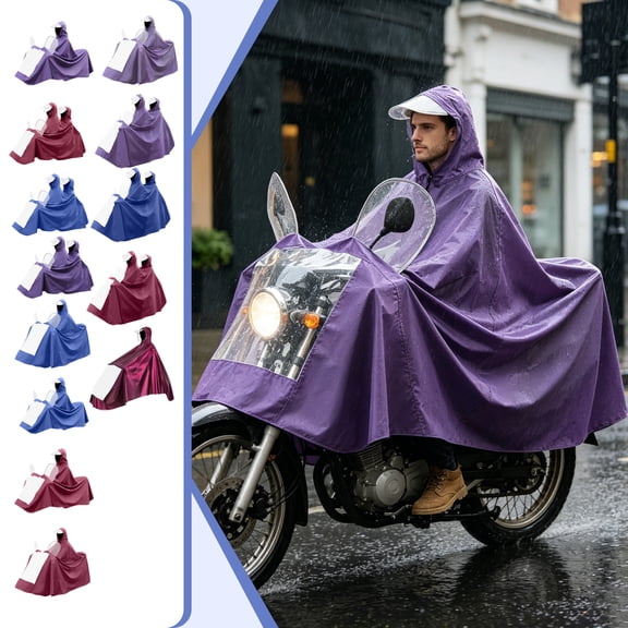 Electric Bike Rain Poncho, Reusable Rain Ponchos, Motorcycle Rain Gear for Men, Scooter Rain Gear, Thickened Extra-Long 94X52 Inch Polyester Windproof Anti-Rain Full Coverage Rain