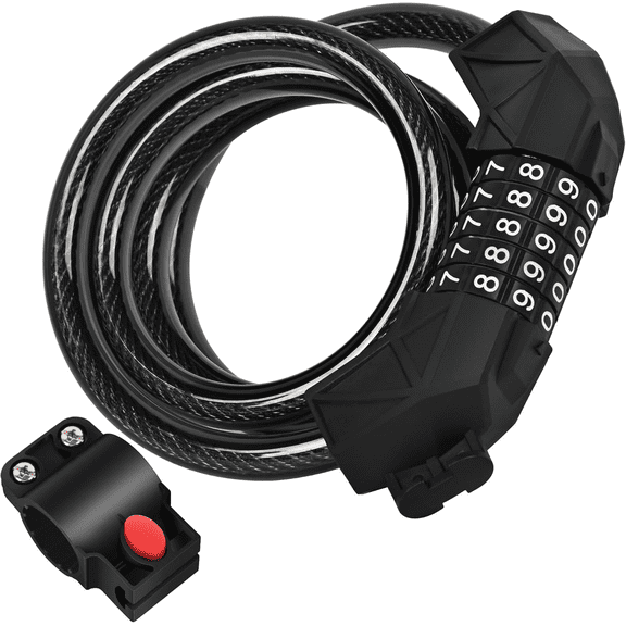 Electric Bike Security Cable Lock, 4 FT Resettable Combination Lock for E-Bikes, Electric Scooters & Motorcycles with Heavy-Duty Mounting Bracket