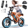 thumbnail image 1 of ESKUTE V100 Electric Bike for Teens Adults Students, 750W 20 Mph 48V 13 Ah,16"x4.0" Fat Tire E Bicycle, 7-Speed Dual Suspension Mountain EBike Orange with Phonebag & Lock, UL2849, 1 of 7