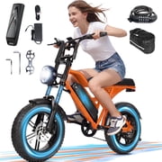 ESKUTE V100 Electric Bike for Teens Adults Students, 750W 20 Mph 48V 13 Ah,16"x4.0" Fat Tire E Bicycle, 7-Speed Dual Suspension Mountain EBike Orange with Phone