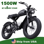 Electric Bike for Adults, 1500W Peak Motor, 48V 23Ah Battery 28 mph E-Bike, 20" Fat Tire E Mountain Bike, Dual Shock Absorber Full Suspension,UL2849