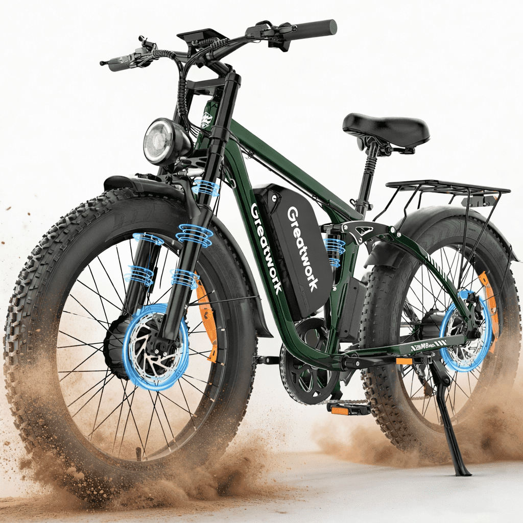 Electric Bike for Adults, Peak 5000W Motor 52V-25Ah, 26x4.0 Fat Tire E-Mountain Bicycle, Full Suspension Beach Snow 100 Miles Range Ebike UL2849