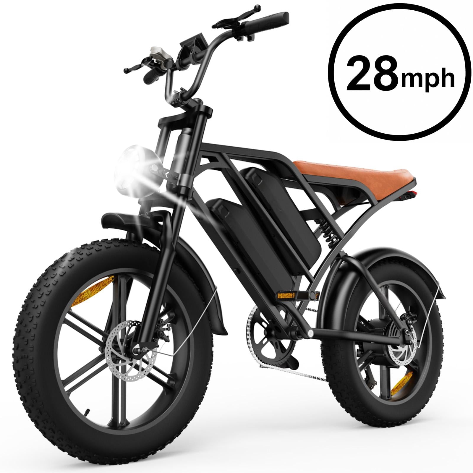 Electric Bike for Adults,28MPH,1500W Peak Motor,100+ Miles Range,Dual Battery,7-Speed,20" Fat Tire E-Bike,Moped Style Electric Bicycles,Black