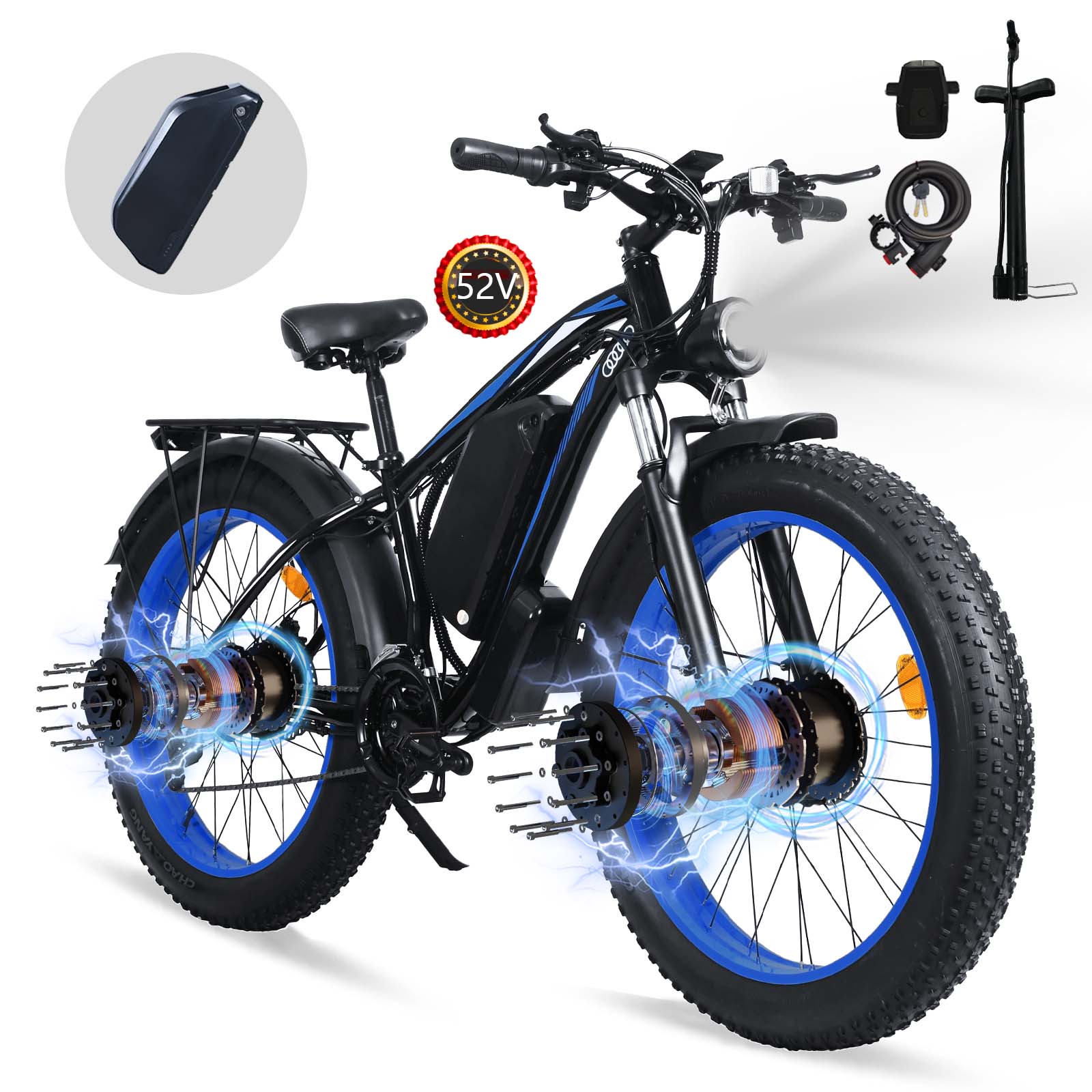 Electric Bike for Adults,3000W Motor E-Mountain Bike 52V 23Ah,26"*4.0 Fat Tire,UL2849