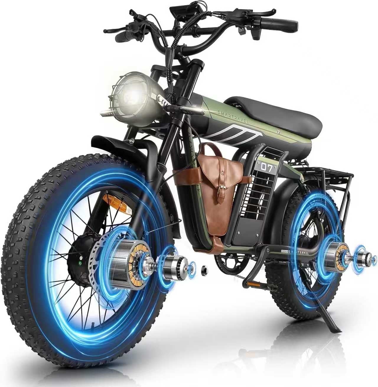Smartravel Electric Bike for Adults,2500W Motor Electric Mountain Bike 52V 29Ah, 20"Fat Tire, 7 Speed Full Suspension,Travel Bag,UL2849