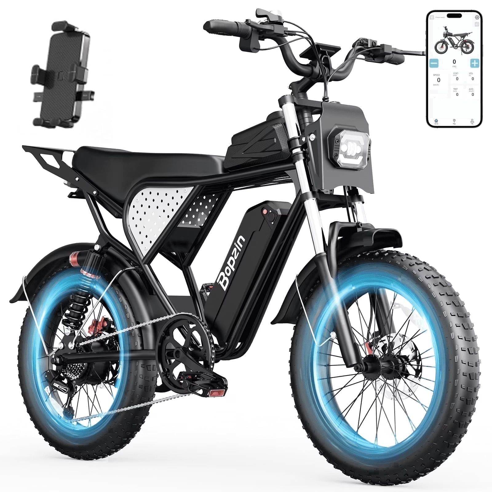 Electric Bike for Adults,48V 25Ah Max 90 Miles,Peak 1500W 28MPH Electric Bicycle,20’’ Fat Tire,APP Control Mountain Bike UL2849