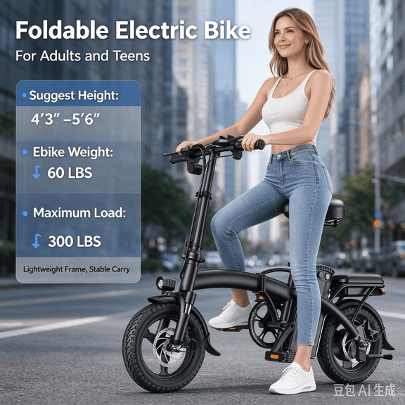 Electric Bike for Adults – 48V 350W Motor, 48V 10Ah Battery, 20 MPH, 25 KM Range, 14" Tires, Lightweight Commuter E-Bike