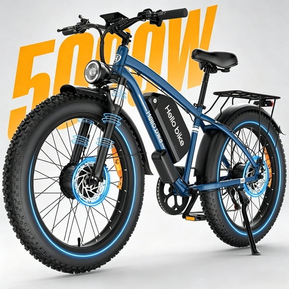Electric Bike for Adults, 5000W Dual Motor 52V 25AH E-bike 100Miles, 45MPH Fast Mountain Bicycle, 26" x 4.0 Fat Tire AWD 7-Speed EBikes UL2849