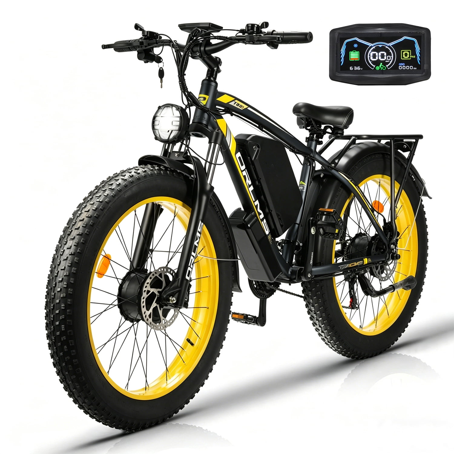 5000W Peak Dual Motor Electric Bike for Adults, 60V 25AH Battery, 50MPH & 100 Miles Range,21-Speed Full Suspension, 26" x 4.0" Fat Tire Off-Road E-Bike for All Terrain Snow Sand
