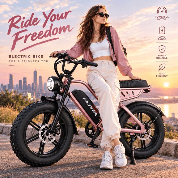 Electric Bike for Adults 750W Peak 1500W Motor, 20+MPH 40-60 Miles Fat Tire Ebike UL2849 15.6AH 7 Speed 2 Ways Start NFC or Password Rose Gold