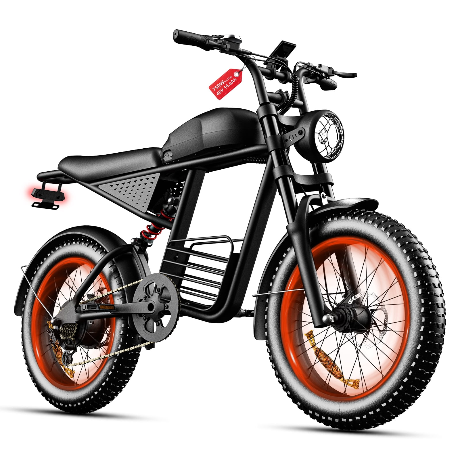 YUCHETX Electric Bike for Adults,750W Motor ,Top Speed 28MPH, Max 55miles,20"×4.0" Fat Tires,48V 16.8Ah Battery,UL 2849,Fit for 18+