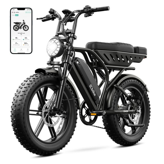 Electric Bike for Adults, 750W Peak 1500W Motor, 20"x4" Fat Tire E Bicycle, Mechanical Disc Brakes, E Mountain Bike, 48V/15AH UL2849, App Control