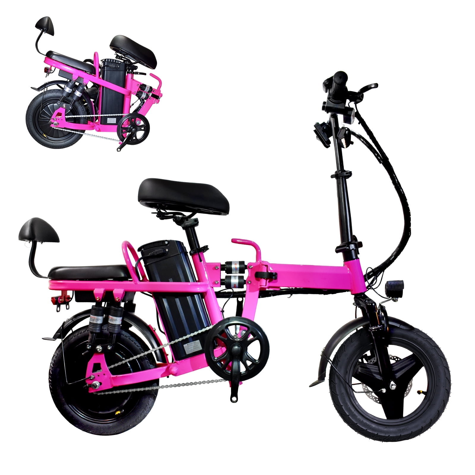 Electric-Bike-for-Adults, Folding-E-Bike-with-Basket, 14" Wheels, 20 mph, 500W Brushless Motor, 48V 15AH Removable Battery, 9 Shock Absorbers, 30-Mile Range, LCD Display