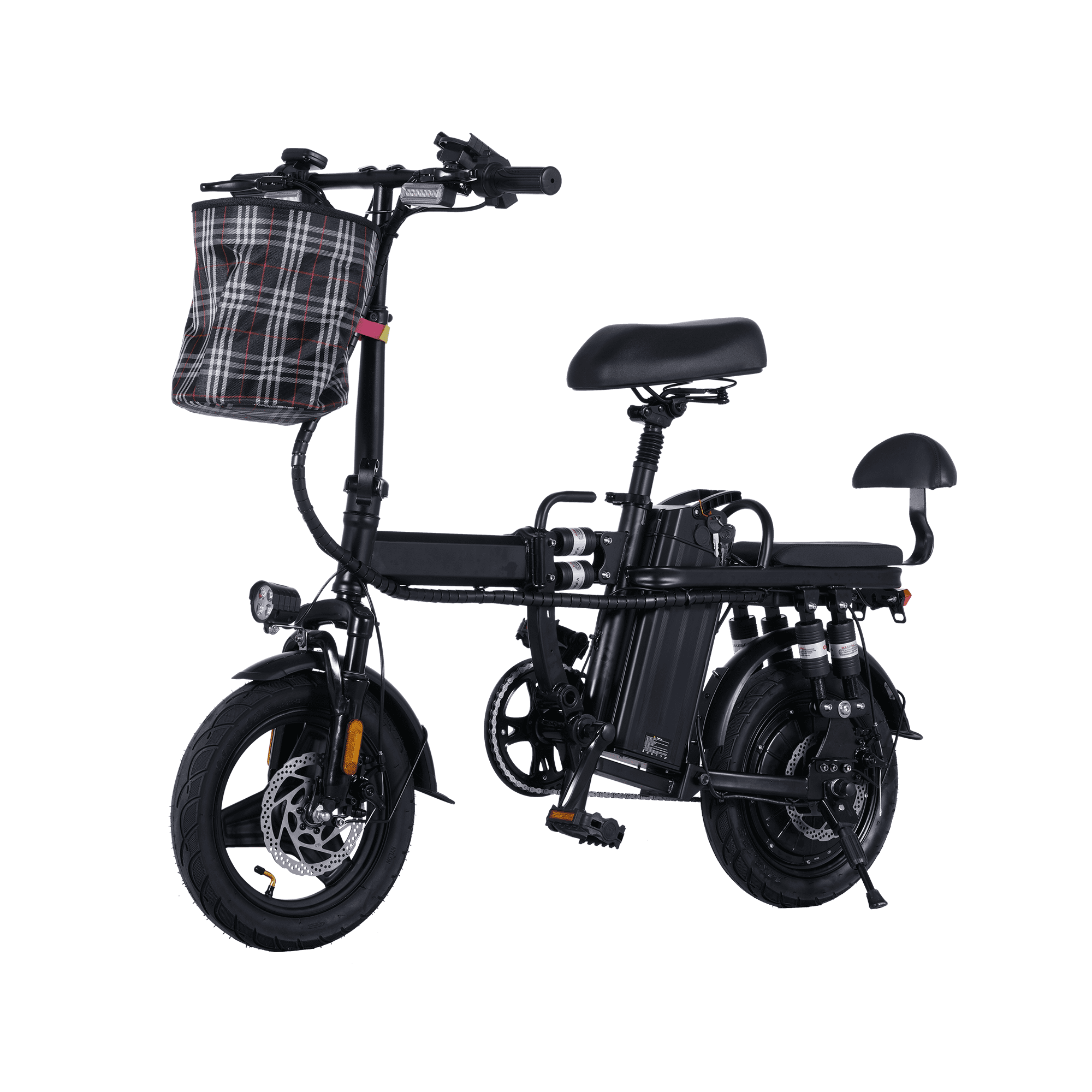 Electric-Bike-for-Adults, Folding-E-Bike-with-Basket, 14" Wheels, 20 mph, 500W Brushless Motor, 48V 15AH Removable Battery, 9 Shock Absorbers, 30-Mile Range, LCD Display