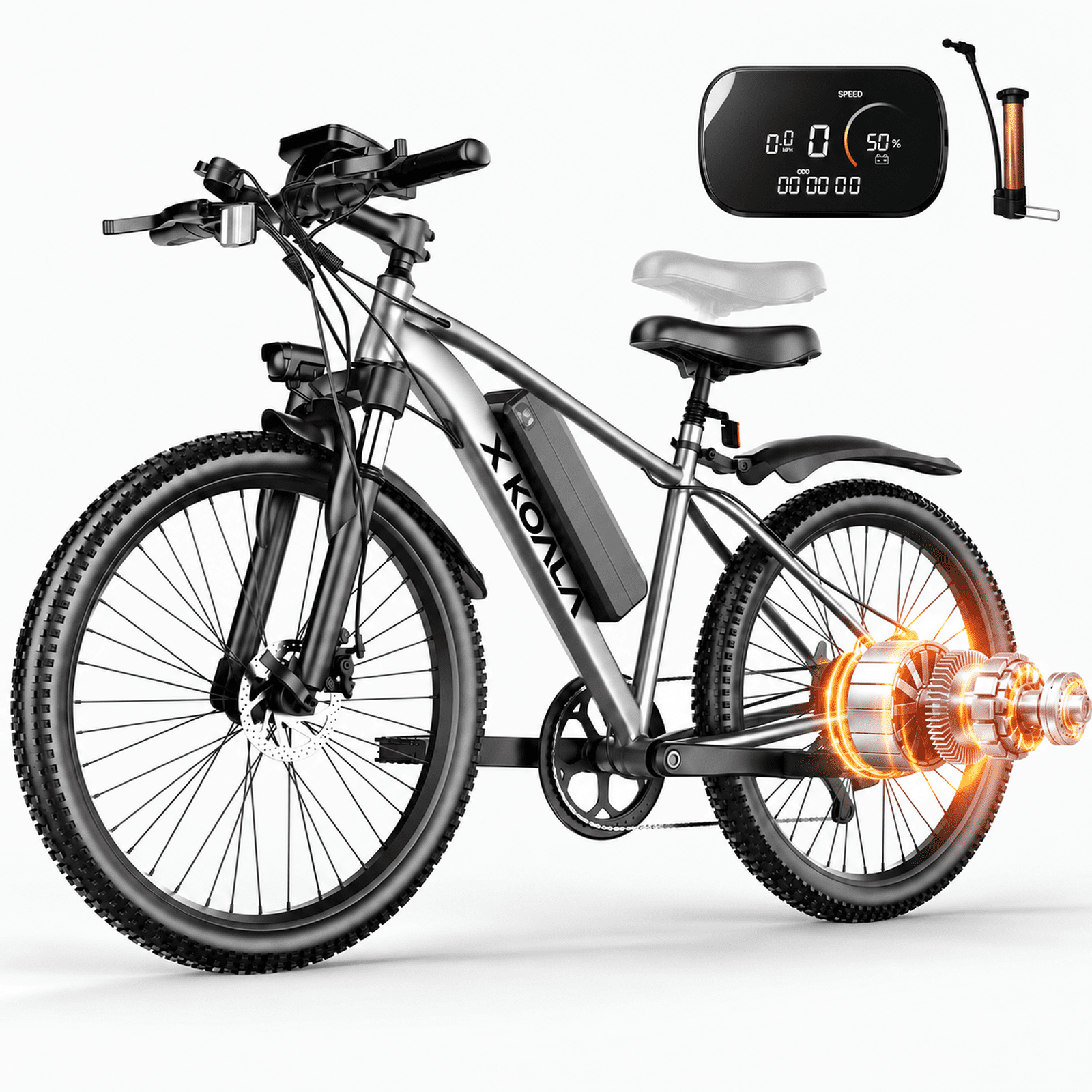 X-Koala 26" Electric Bike for Adults, 500W Motor, 48V 7.8Ah Removable Battery,Mountain Ebike with 7-Speed, UL2849,Black