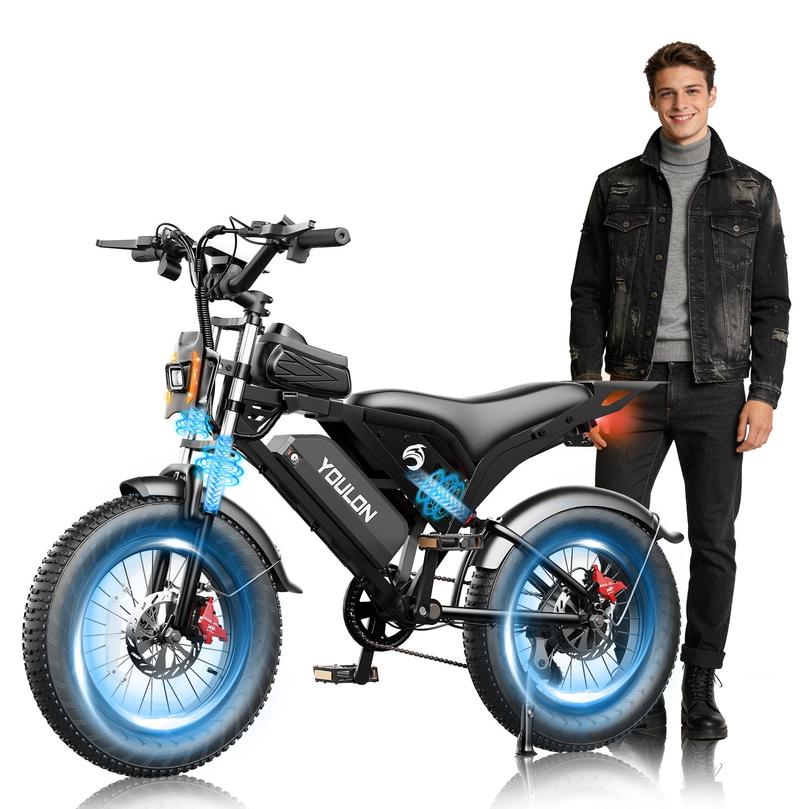 Electric Bike for Adults/Teens, 750W 28MPH, 20" Fat Tire, 48V 23Ah Equipped Speedometer, Full Suspension E-Mountain Bike UL2849