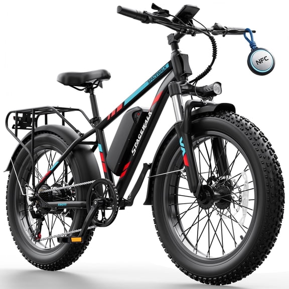 Pro Electric Bike for Adults with NFC,26"x4" Fat Tire Peak 1500 E-Mountain Bicycle,28MPH 48V 15Ah Removable Battery,7-Speed Ebike UL2849(Blue)