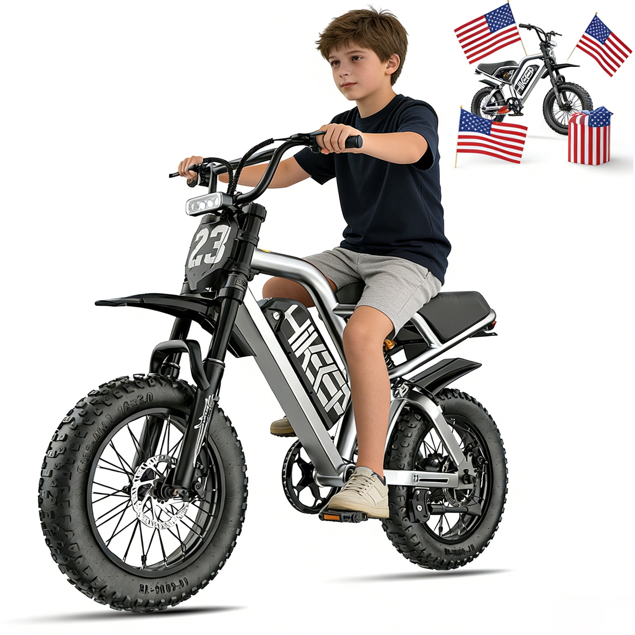 Electric Bike for Teenagers, Ages 7+ with 750W Brushless Motor, 16" Fat Tire, 19.8 MPH Electric Mountain Bicycle with Removable Battery, UL2849