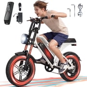 ESKUTE V100 Electric Bike for Teens Adults Students, 750W 20 Mph 48V 13 Ah,16"x4.0" Fat Tire E Bicycle, 7-Speed Dual Suspension Mountain EBike White, UL2849