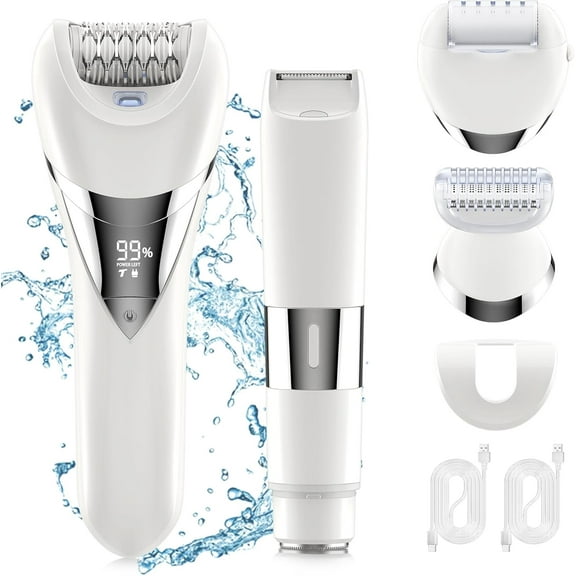 Electric Bikini Epilator for Women, 2-in-1 Hair Removal for Face, Wet & Dry Lady Shaver, Waterproof Epilator for Face, Chin, Arm, Leg, Armpit, Bikini Trimmer