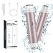 Electric Bikini Trimmer for Women, 2 in 1 Electric Hair Trimmer Shaver Razors for Women, Rechargeable Painless IPX7 Waterproof Wet & Dry Use Body Hair-Remover for Face Body Leg