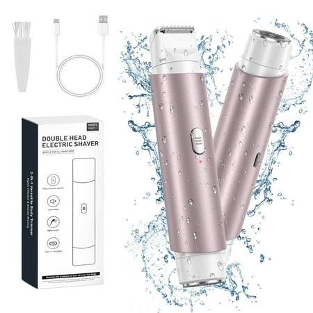 Electric Bikini Trimmer for Women, 2 in 1 Electric Hair Trimmer Shaver Razors for Women, Rechargeable Painless IPX7 Waterproof Wet & Dry Use Body Hair-Remover for Face Body Leg