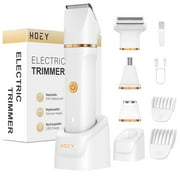 Electric Bikini Trimmer for Women, 4 in 1 Electric Shaver for Women, Waterproof Pubic Hair Trimmer and Facial Hair Remover, Replaceable Razors & Nose Hair Trimmer, Dock Charging Women's Grooming Kit
