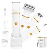 Hoey Electric Bikini Trimmer for Women, 4-in-1 Waterproof Electric Shaver with USB Rechargeable Dock, Facial Hair Remover, Nose Hair Trimmer, Adjustable Combs