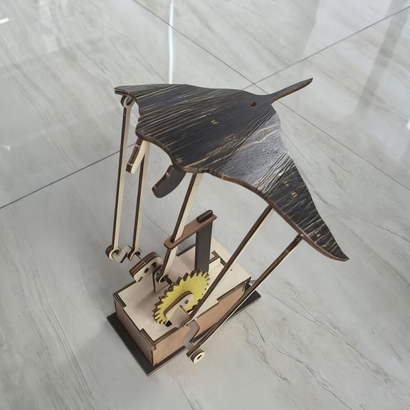 Electric Bionic Manta Ray Wooden Automaton,Brown Color Handmade Motorized Marine Ornament, Battery-Powered Moving Manta Figurine Home Desk Decor Gift