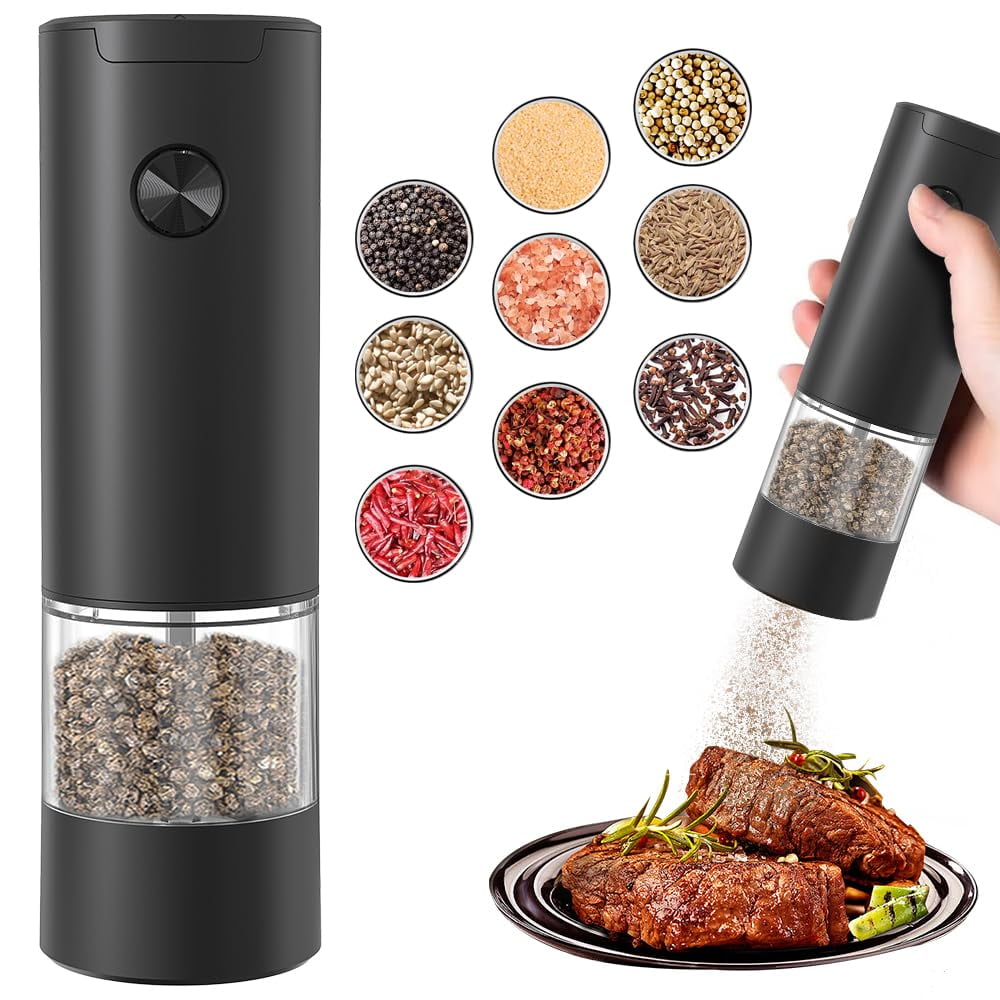 Electric Black Pepper Grinder with Salt Mill Function, Adjustable Coarse/Fine Settings, Quiet 60dB Operation, Perfect for Cooking or Gifting, Black