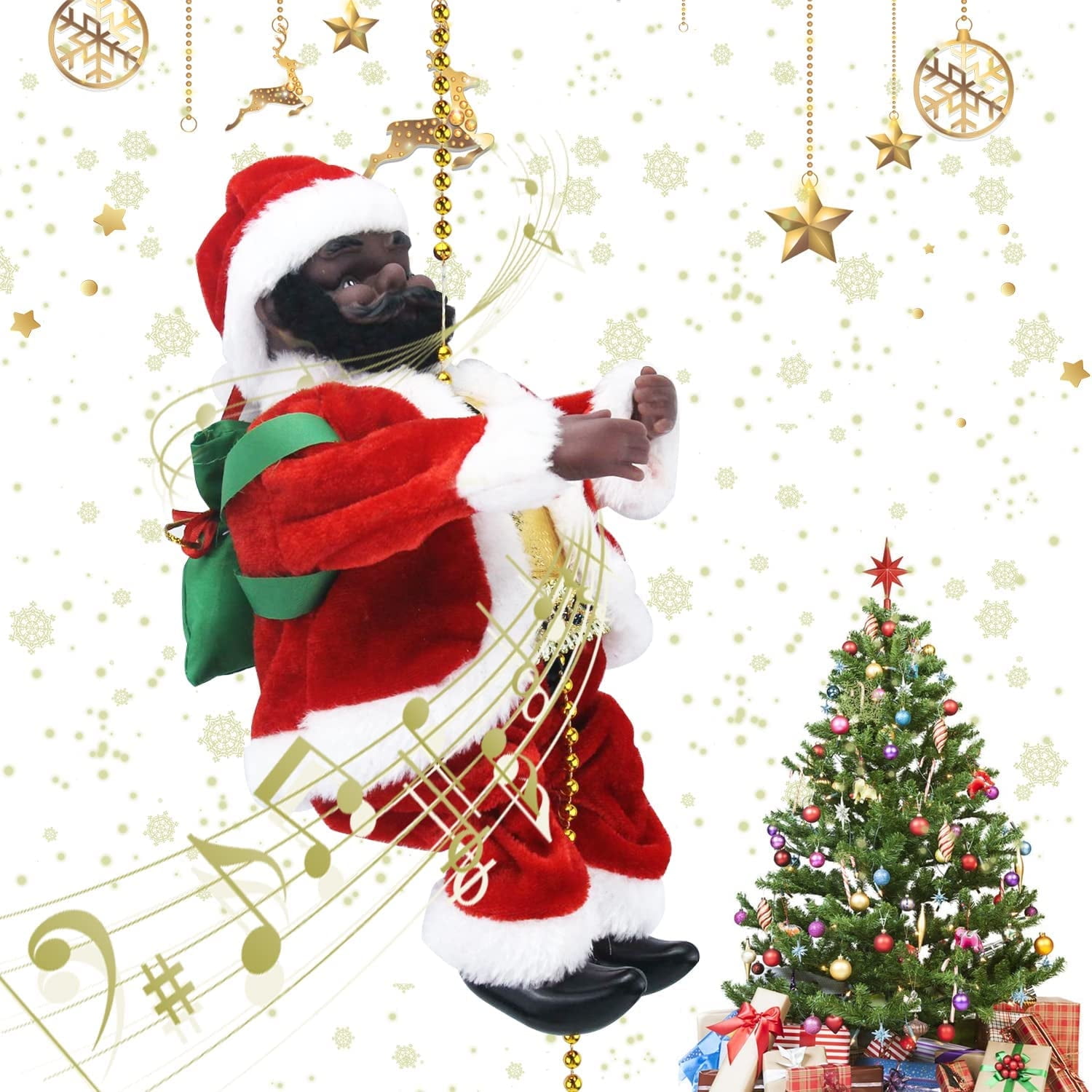 Electric Black Santa Claus Climbing Rope Ladder, African American Santa  Climbing Up and Down with Music Singing Santa LED Novelty Black Santa ...