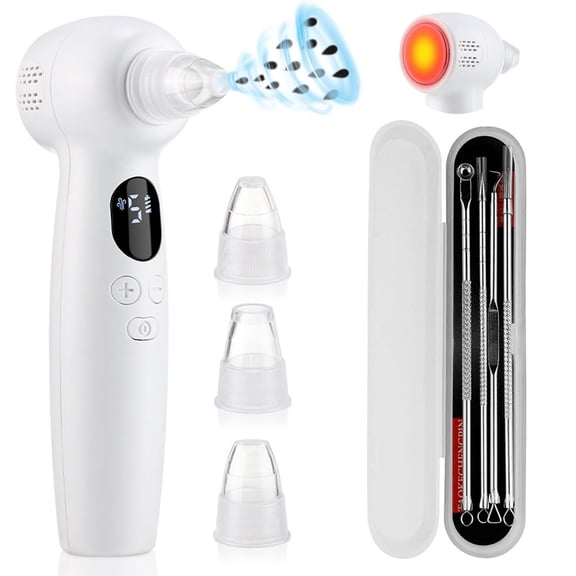 Electric Blackhead Remover, 5 Suction Levels & 3 Heads, Pore Vacuum Cleaner with 3 Heating Modes & 4Pcs Pore Extractor Tool, USB Rechargeable Pore Cleaner for Women Men