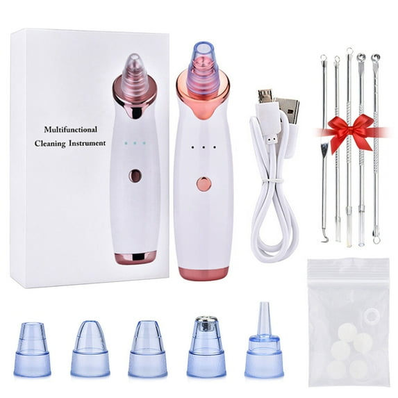 Electric Blackhead Suction Device with 5 in 1 Pimple Zit Comedone Extractor Tool Acne Removal Kit Blackhead Remover Household Face Pore Cleaner Cosmetic Instrument