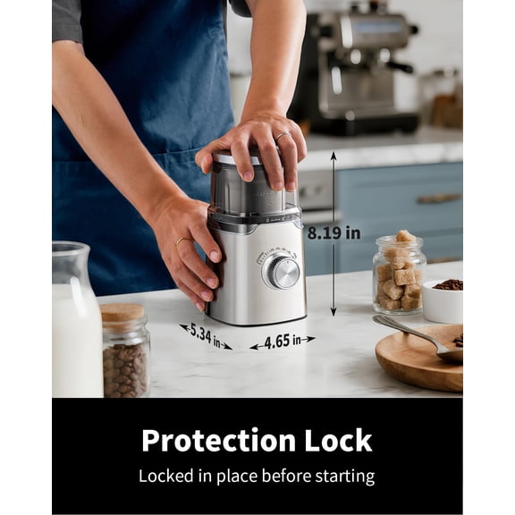 Electric Blade Coffee Grinder, Timed Grind Control Rotary Knob, All-stainless steel shell, Adjustable, for Coffee Beans, Spices & Herbs, with 1 Removable Stainless Steel Bowl, Silver