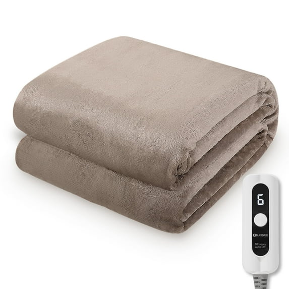 Electric Blanket 72" x 84" Full Size with 6 Heating Levels, 10 H Auto-off, Flannel, Machine Washable, Linen
