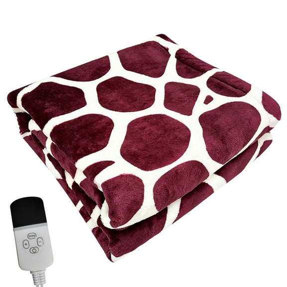 Electric Blanket Electric Heated Blanket Throw, Deer Pattern Double-Sided Flannel & Sherpa, Adjustable Heat & Timer, Machine Washable, Red, 17.7" x 17.7"